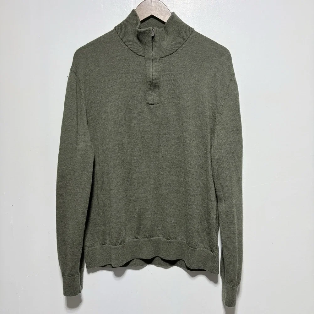 Banana Republic Sweater XL Green Zip Neck Merino Wool Long Sleeve Preppy